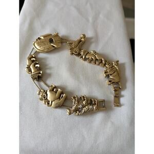 Noah's Ark Animal Charm Bracelet, Gold Tone Animal Figures, Novelty Jewelry